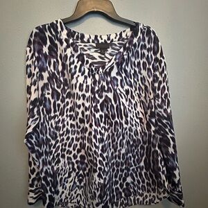 Worthington Animal Print Blouse - Black, White, Purple